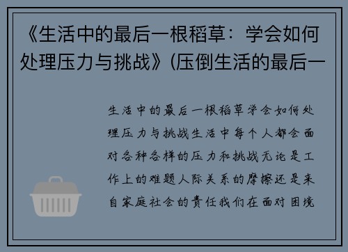 《生活中的最后一根稻草：学会如何处理压力与挑战》(压倒生活的最后一根稻草句子)